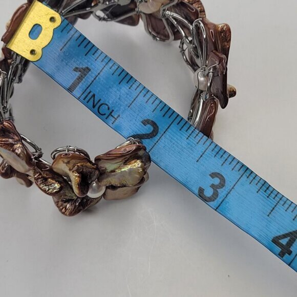 Brown Cuff Bracelet Freshwater Pearl and Mother Of Pearl Bangle NEW - Picture 6 of 9